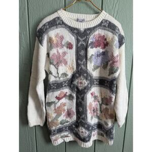 Vintage 90s Allison Smith Floral Knit Sweater Women’s Small Cottagecore